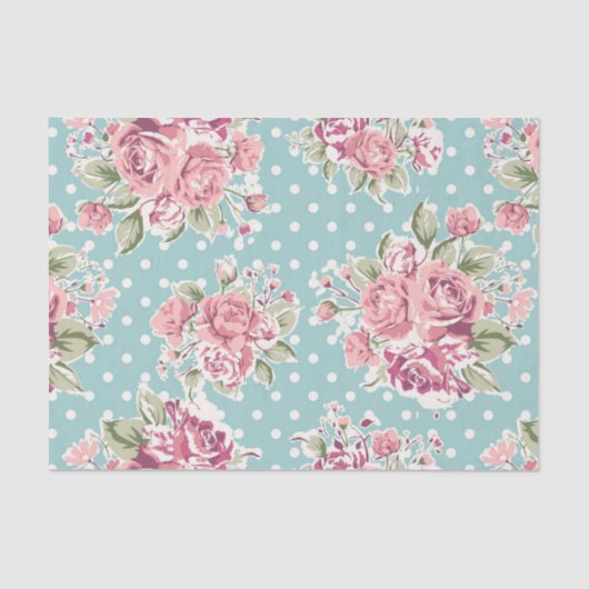 Papier Mousseline Bleu, chic minable, blanc de point de polka, rose (Recto)