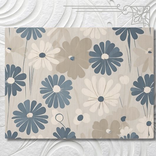 Papier Mousseline Bleu clair Fleurs Super marguerites modernes