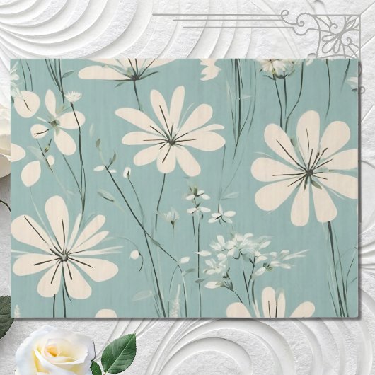 Papier Mousseline Bleu clair Fleurs Super marguerites modernes