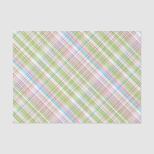 Papier Mousseline Bleu clair Vert Doux Rose Plaid Art Motif (Recto)