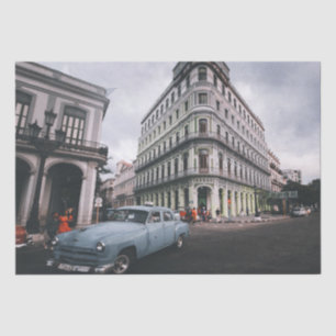 Papier Mousseline Bleu Classic Vintage Car Cityscape