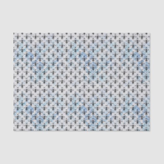 Papier Mousseline Bleu Damask Queen Bee (Recto)