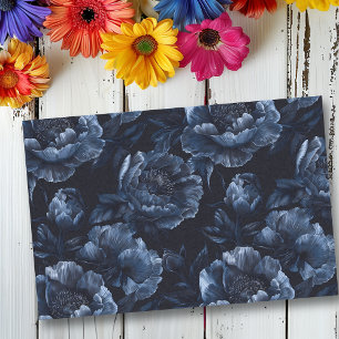 Papier Mousseline Bleu de la Marine grandes pivoines
