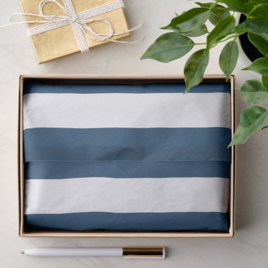 Papier Mousseline Bleu de marine, Blancs, Motif rayé (Cadeau)