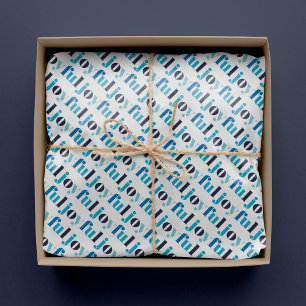 Papier Mousseline Bleu d'hiver Typographie "Joyeuse" Noël