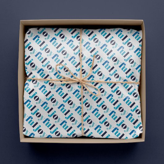 Papier Mousseline Bleu d'hiver Typographie "Joyeuse" Noël