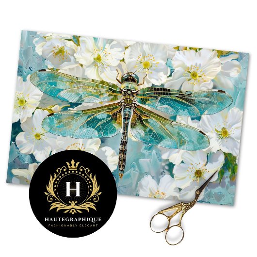Papier Mousseline Bleu dragonfly Vintage Blancs Découpage