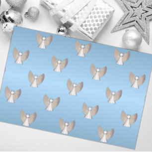 Papier Mousseline Bleu et argent Noël moderne Anges Noël