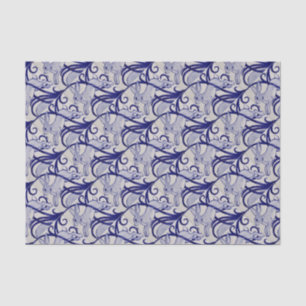 Papier Mousseline Bleu et blanc Art déco Lapin Carrelage Cadeau