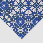 Papier Mousseline Bleu et blanc classique élégant Damas motif (Détail)