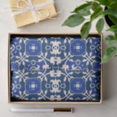 Papier Mousseline Bleu et blanc classique élégant Damas motif (Cadeau)