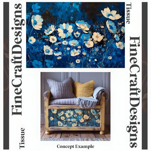 Papier Mousseline Bleu et blanc Joli découpage floral gauche 143