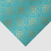 Papier Mousseline Bleu Et Faux Or Métallurique Damas Floraux (Détail)