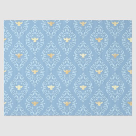 Papier Mousseline Bleu et Gold Bees Series Conception #1 (Recto)