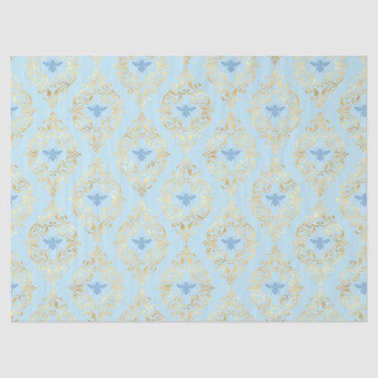 Papier Mousseline Bleu et Gold Bees Series Conception #5 (Recto)
