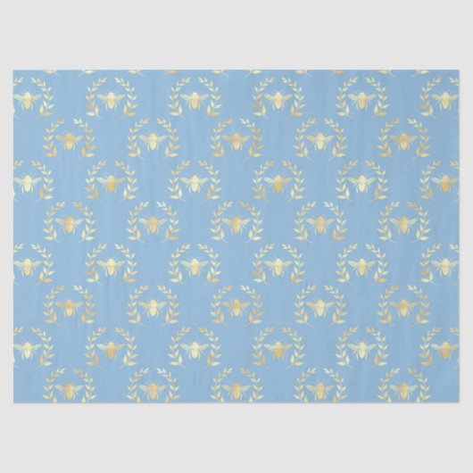 Papier Mousseline Bleu et Gold Bees Series Conception #9 (Recto)