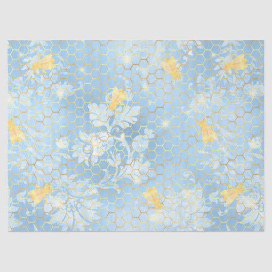 Papier Mousseline Bleu et Gold Bees Series Design #15 (Recto)