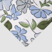 Papier Mousseline Bleu et vert main tiré bloc floral Imprimer (Détail)