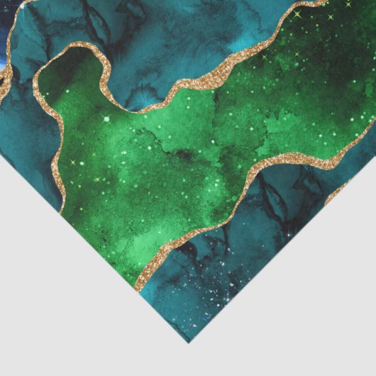 Papier Mousseline Bleu et vert Peacock Faux Parties scintillant Agat (Détail)