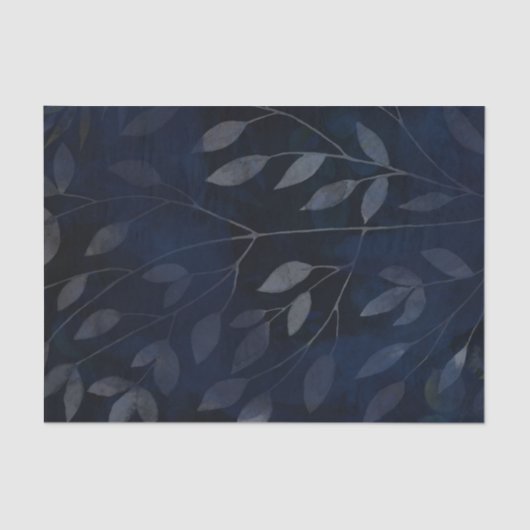 Papier Mousseline Bleu foncé Botanique Feuille Moderne Chic Mariage (Recto)