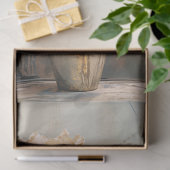 Papier Mousseline Bleu gris clair rustique, Fleurs et Vase Beige & R (Cadeau)