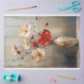 Papier Mousseline Bleu gris clair rustique, Fleurs et Vase Beige & R (Artisanat)