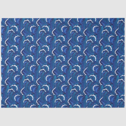 Papier Mousseline Bleu Illustré Lys de la Vallée Découpage (Recto)