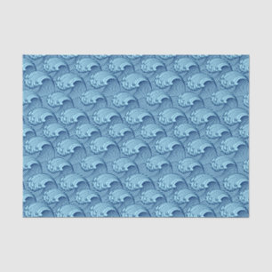 Papier Mousseline Bleu japonais vintage de vagues, de marine et de
