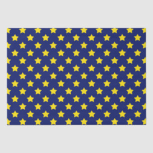Papier Mousseline Bleu Jaune Etoiles Motif