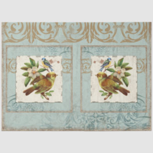 Papier Mousseline Bleu Jaune Vintage Oiseau Français Ephémère Découp