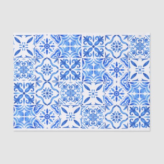Papier Mousseline Bleu Majolica grec bleu bleu motif (Recto)