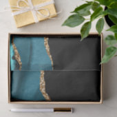 Papier Mousseline Bleu Marbre Agate Glamour Noir Golden Parties scin (Cadeau)