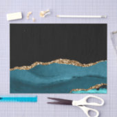 Papier Mousseline Bleu Marbre Agate Glamour Noir Golden Parties scin (Artisanat)