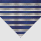 Papier Mousseline Bleu marine, argent et rayures diagonales blanches (Détail)