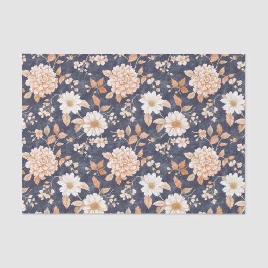 Papier Mousseline Bleu Marine Crème Fleur de Pêche Anniversaire (Recto)