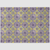 Papier Mousseline Bleu Méditerranée Motif Fleurs Jaunes (Recto)