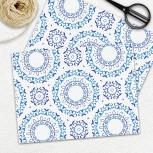 Papier Mousseline Bleu Méditerranée Portugais Azulejo Motif carrelag