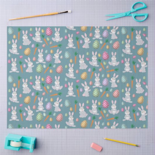 Papier Mousseline Bleu mignon lapin lapin Motif (Artisanat)