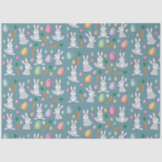 Papier Mousseline Bleu mignon lapin lapin Motif (Recto)