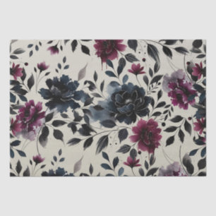 Papier Mousseline Bleu Minuit Bourgogne Fleur d'Amandier Mariage