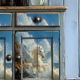 Papier Mousseline Bleu Nautique Unicorne Imaginaire mythique Pégase