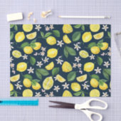 Papier Mousseline Bleu Nuit Citron Floral  (Artisanat)