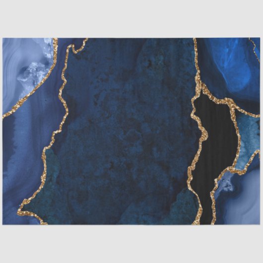 Papier Mousseline Bleu Nuit et Or Faux Paillettes Agate (Recto)