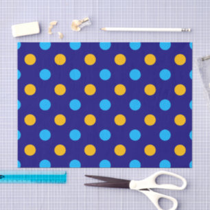 Papier Mousseline Bleu Nuit Jaune Cyan Design à pois