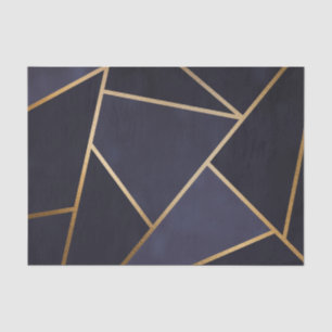 Papier Mousseline Bleu Nuit Triangles Dorés Géométrique Élégant Clas