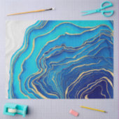 Papier Mousseline Bleu Or Liquide peinture Fluid Art Abstrait (Artisanat)