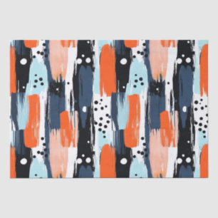 Papier Mousseline Bleu orange brosses Motif Abstrait