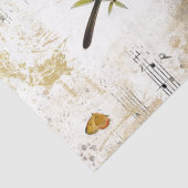 Papier Mousseline Bleu Paruline Oiseau Papillon Musique Gold Découpa (Détail)