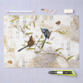 Papier Mousseline Bleu Paruline Oiseau Papillon Musique Gold Découpa (Artisanat)