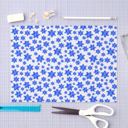 Papier Mousseline Bleu Peinture Splatter Étoiles juives (Artisanat)